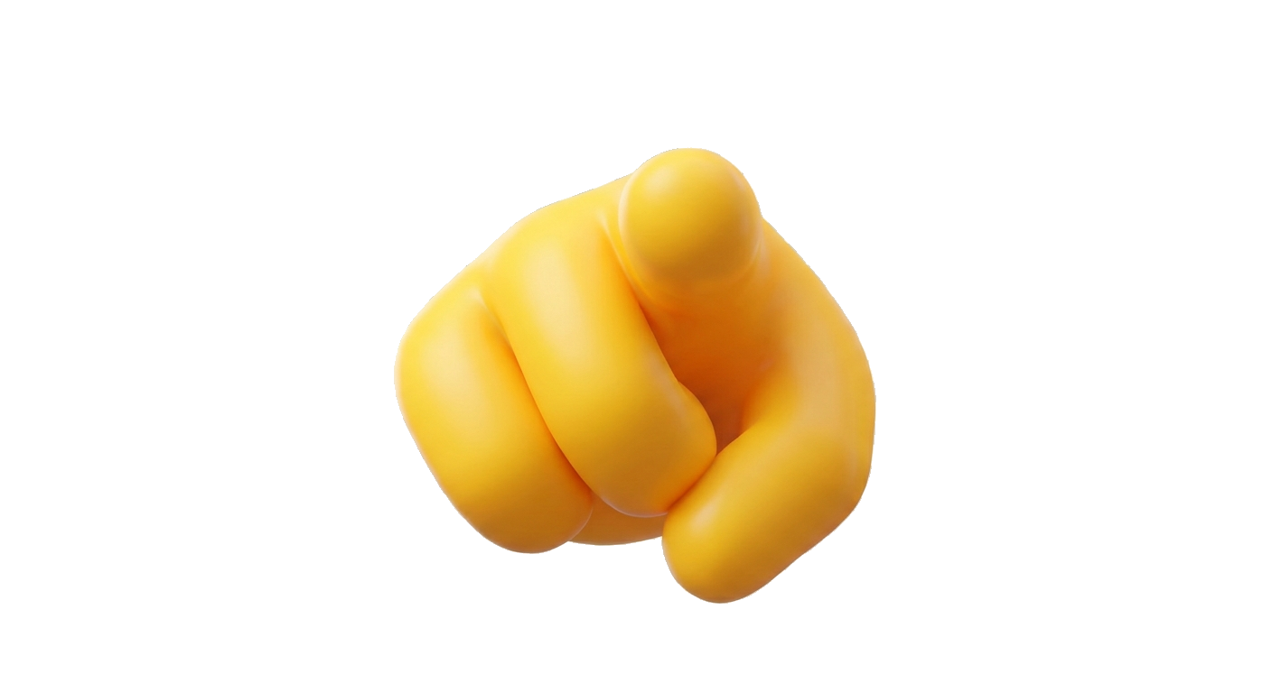 A hand pointing directly at you